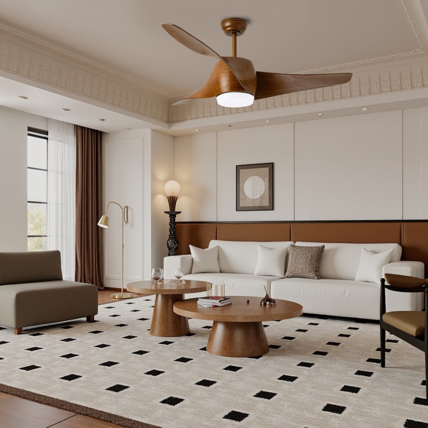 Immax NEO 07286L - Ventoinha de teto LED com regulação WAVE LED/18W/230V Wi-Fi Tuya castanho diâmetro 132 cm + comando