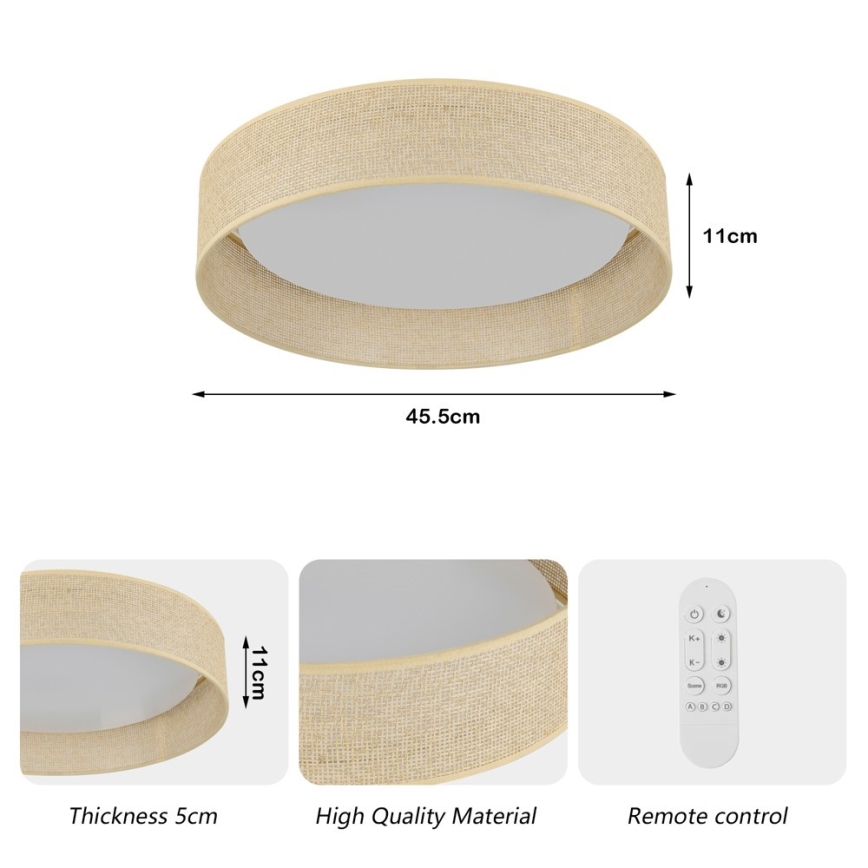 Immax NEO 07289L - Candeeiro de teto dimerizável LED com CCT LONA LED 36W/230V 3000–6000K Wi‑Fi Tuya Ø 45,5 cm + comando remoto