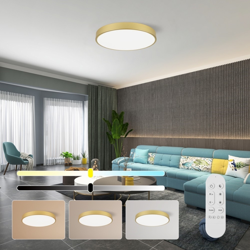 Immax NEO 07293L - Luminária de teto LED dimerizável NEO LITE SEMPLICI LED/60W/230V 3000-6000K diâmetro 60 cm Wi-Fi Tuya dourada + controlo remoto