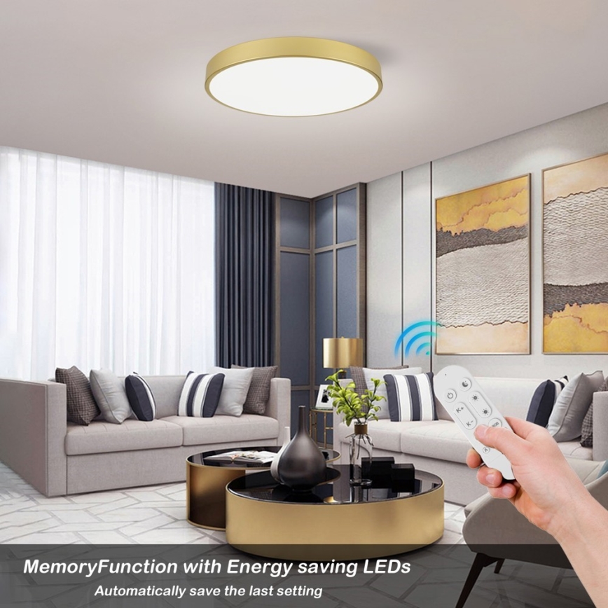 Immax NEO 07293L - Luminária de teto LED dimerizável NEO LITE SEMPLICI LED/60W/230V 3000-6000K diâmetro 60 cm Wi-Fi Tuya dourada + controlo remoto
