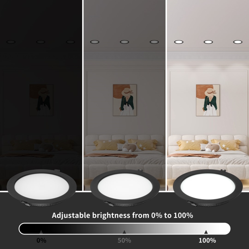 Immax NEO 07294L - Downlight LED regulável embutido, 36W/230V, Wi-Fi, Ø 23 cm, preto