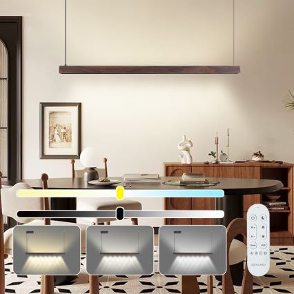 Immax NEO 07300L - Lustre dimável suspenso por cabos MADEIRA LED/26W/230V Wi-Fi Tuya 122 cm nogueira + controlo remoto