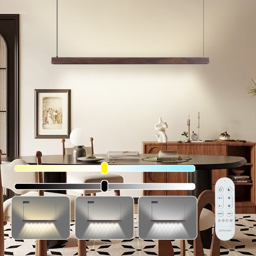 Immax NEO 07300L - Lustre dimável suspenso por cabos MADEIRA LED/26W/230V Wi-Fi Tuya 122 cm nogueira + controlo remoto