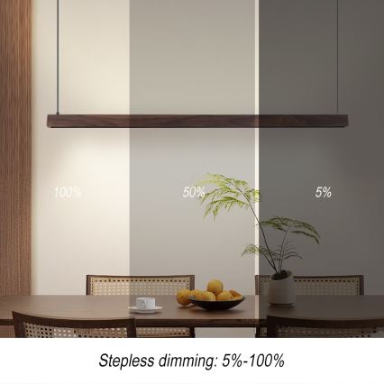 Immax NEO 07300L - Lustre dimável suspenso por cabos MADEIRA LED/26W/230V Wi-Fi Tuya 122 cm nogueira + controlo remoto