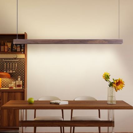 Immax NEO 07300L - Lustre dimável suspenso por cabos MADEIRA LED/26W/230V Wi-Fi Tuya 122 cm nogueira + controlo remoto