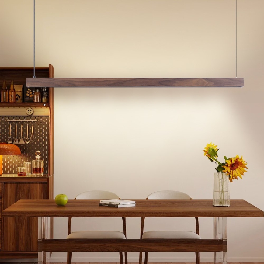 Immax NEO 07300L - Lustre dimável suspenso por cabos MADEIRA LED/26W/230V Wi-Fi Tuya 122 cm nogueira + controlo remoto