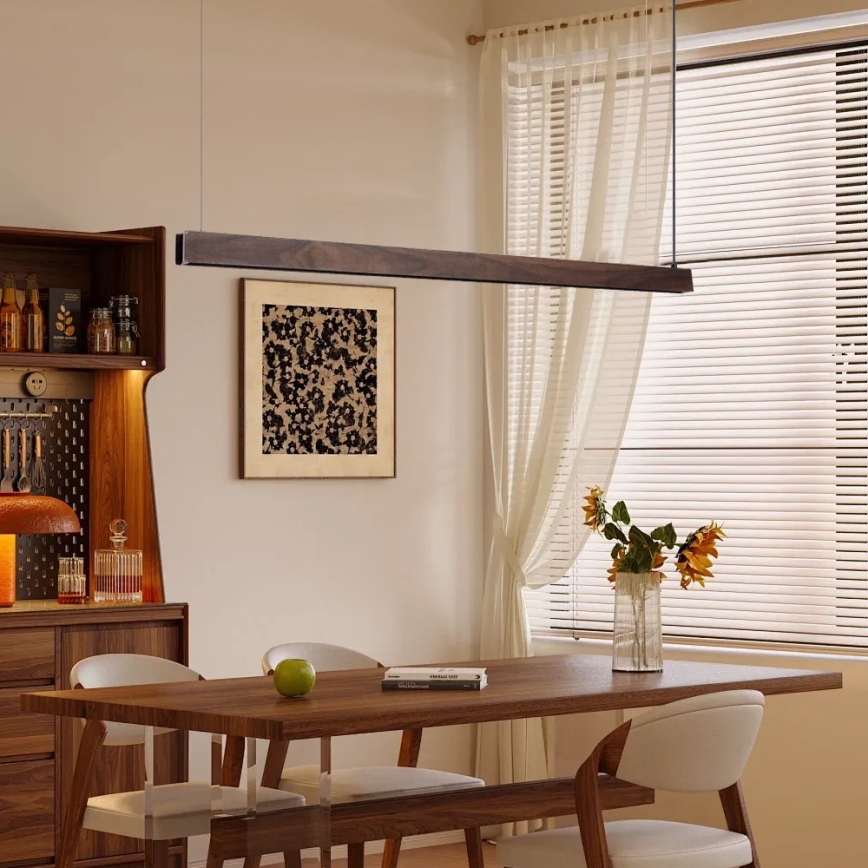 Immax NEO 07300L - Lustre dimável suspenso por cabos MADEIRA LED/26W/230V Wi-Fi Tuya 122 cm nogueira + controlo remoto