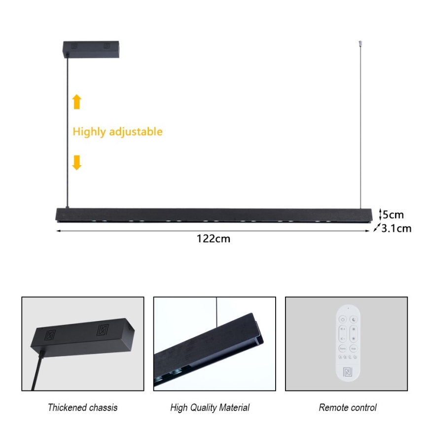 Immax NEO 07300L - Lustre dimável suspenso por cabos MADEIRA LED/26W/230V Wi-Fi Tuya 122 cm nogueira + controlo remoto