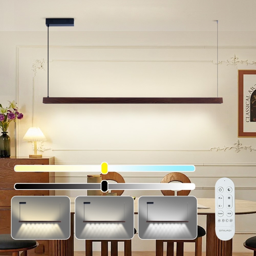 Immax NEO 07301L - Lustre LED dimerizável suspenso por cabo MADEIRA LED/33W/230V Wi‑Fi Tuya 152 cm, acabamento nogueira + controlo remoto