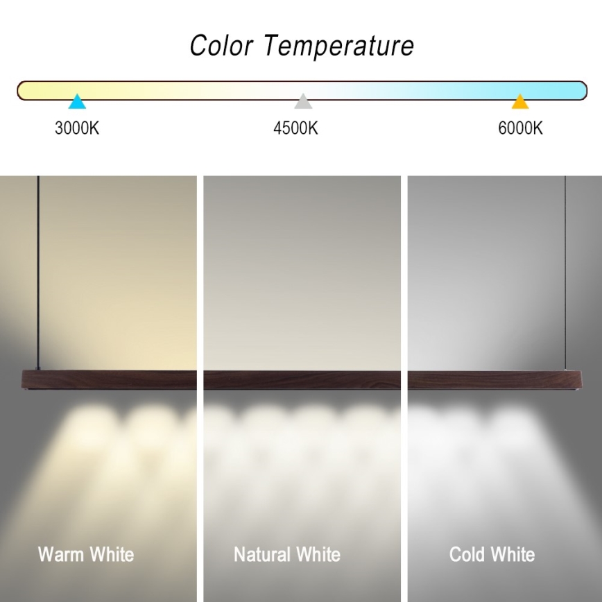 Immax NEO 07301L - Lustre LED dimerizável suspenso por cabo MADEIRA LED/33W/230V Wi‑Fi Tuya 152 cm, acabamento nogueira + controlo remoto