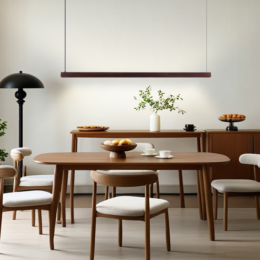 Immax NEO 07301L - Lustre LED dimerizável suspenso por cabo MADEIRA LED/33W/230V Wi‑Fi Tuya 152 cm, acabamento nogueira + controlo remoto