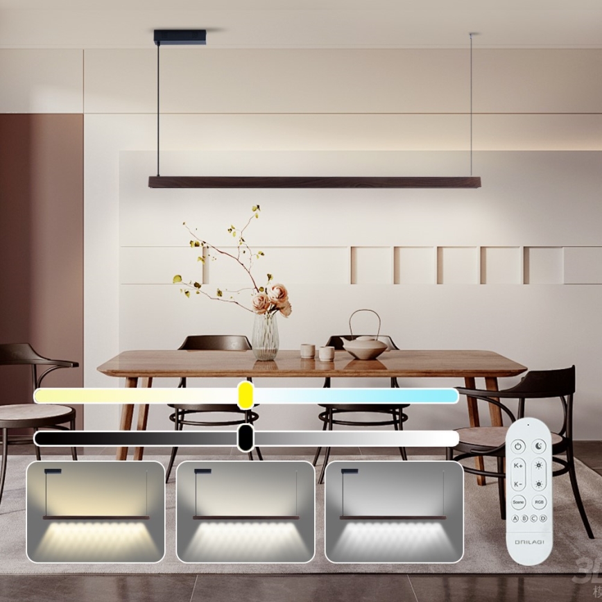 Immax NEO 07302L - Lustre pendente LED regulável MADEIRA LED/44W/230V Wi-Fi Tuya, 202 cm, acabamento nogueira + controlo remoto