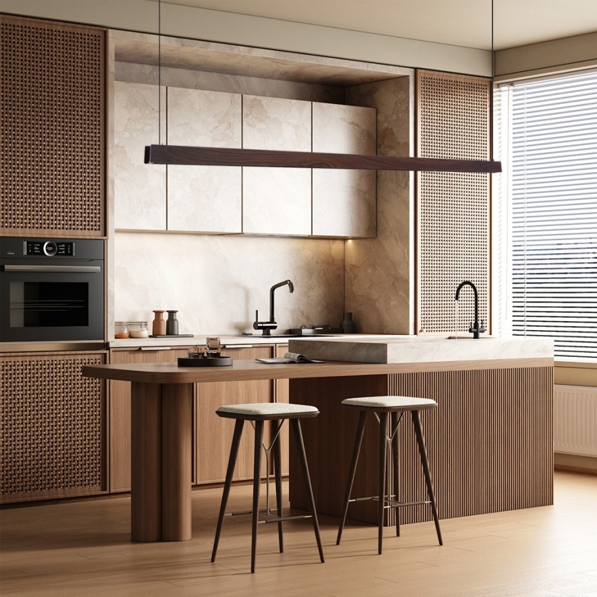 Immax NEO 07302L - Lustre pendente LED regulável MADEIRA LED/44W/230V Wi-Fi Tuya, 202 cm, acabamento nogueira + controlo remoto