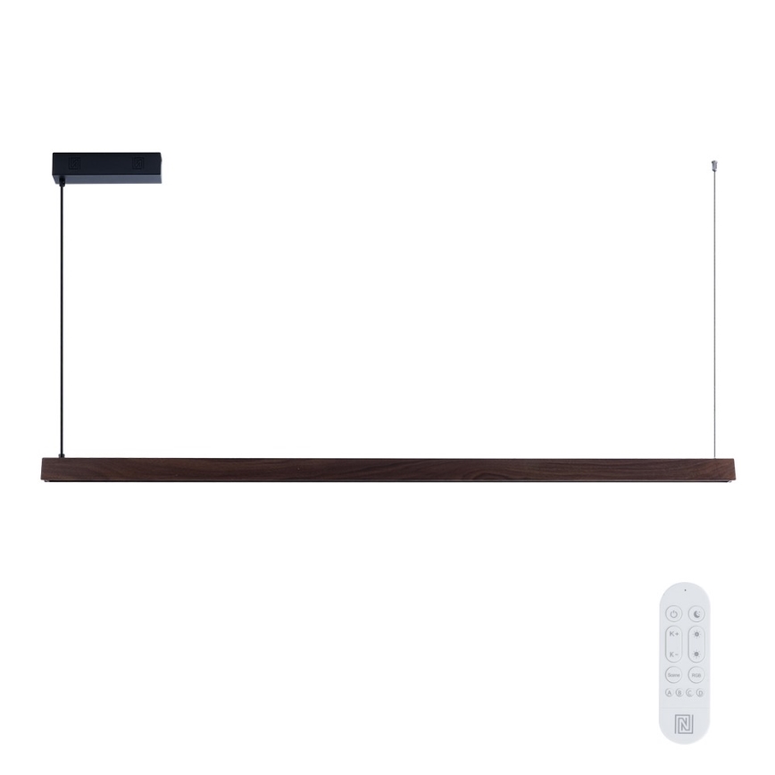 Immax NEO 07302L - Lustre pendente LED regulável MADEIRA LED/44W/230V Wi-Fi Tuya, 202 cm, acabamento nogueira + controlo remoto
