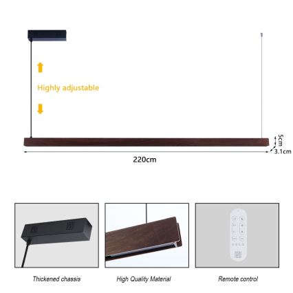 Immax NEO 07302L - Lustre pendente LED regulável MADEIRA LED/44W/230V Wi-Fi Tuya, 202 cm, acabamento nogueira + controlo remoto