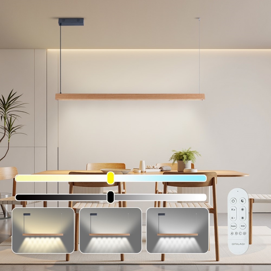 Immax NEO 07303L - Lustre suspenso em cabo LED dimerizável MADEIRA LED/26W/230V Wi-Fi Tuya 122 cm carvalho + comando remoto