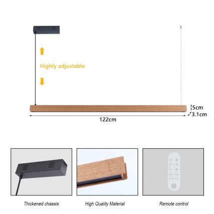 Immax NEO 07303L - Lustre suspenso em cabo LED dimerizável MADEIRA LED/26W/230V Wi-Fi Tuya 122 cm carvalho + comando remoto