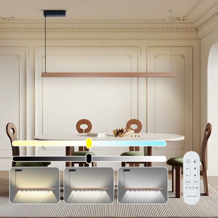 Immax NEO 07304L - Lustre LED dimerizável suspenso por cabo MADEIRA LED/33W/230V Wi-Fi Tuya 152 cm carvalho + comando remoto