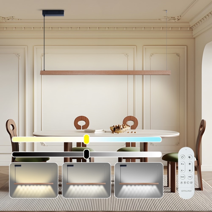 Immax NEO 07304L - Lustre LED dimerizável suspenso por cabo MADEIRA LED/33W/230V Wi-Fi Tuya 152 cm carvalho + comando remoto