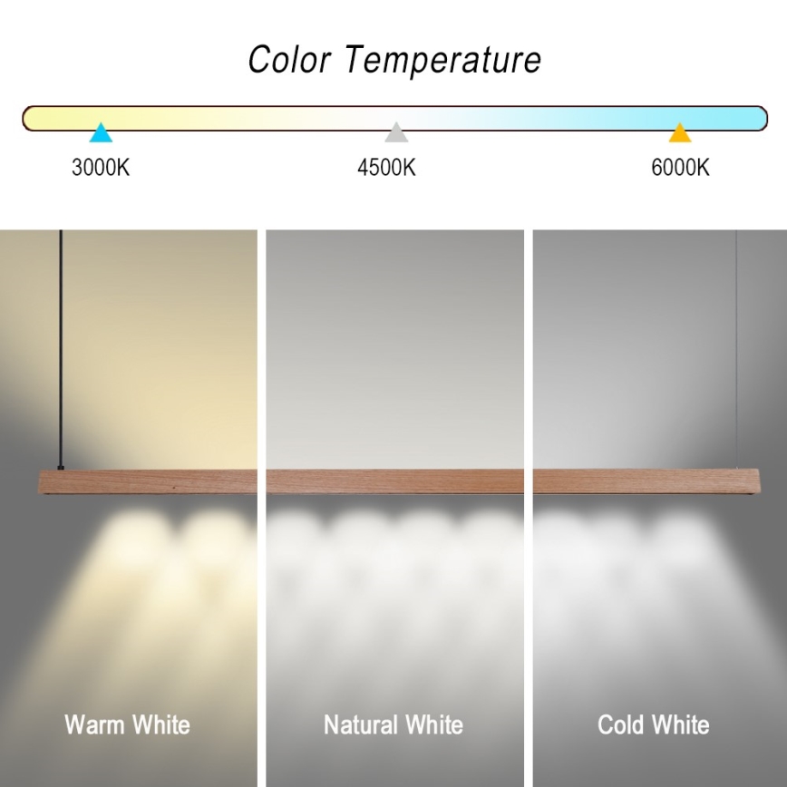Immax NEO 07304L - Lustre LED dimerizável suspenso por cabo MADEIRA LED/33W/230V Wi-Fi Tuya 152 cm carvalho + comando remoto