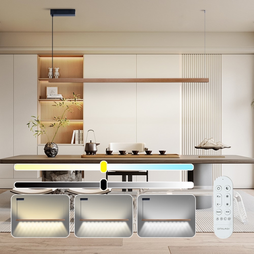 Immax NEO 07305L - Lustre pendente dimerizável em cabo MADEIRA LED/44W/230V Wi-Fi Tuya 202 cm carvalho + controlo remoto