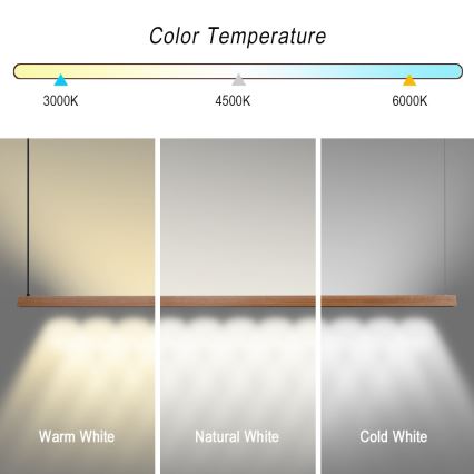 Immax NEO 07305L - Lustre pendente dimerizável em cabo MADEIRA LED/44W/230V Wi-Fi Tuya 202 cm carvalho + controlo remoto