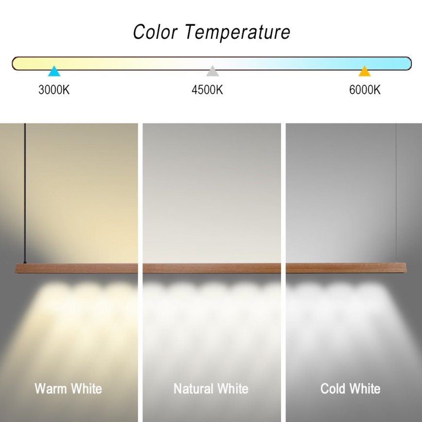Immax NEO 07305L - Lustre pendente dimerizável em cabo MADEIRA LED/44W/230V Wi-Fi Tuya 202 cm carvalho + controlo remoto