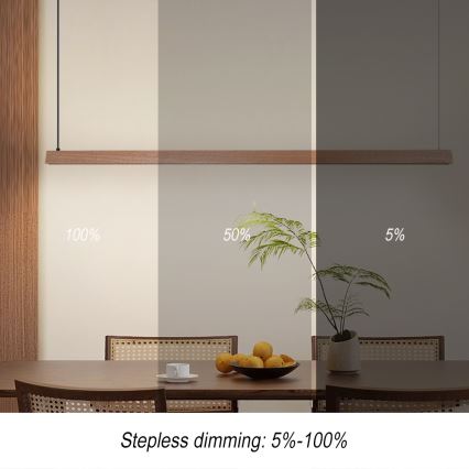 Immax NEO 07305L - Lustre pendente dimerizável em cabo MADEIRA LED/44W/230V Wi-Fi Tuya 202 cm carvalho + controlo remoto