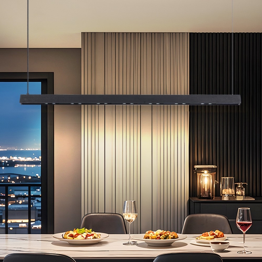 Immax NEO 07306L - Lustre LED dimerizável suspenso por cabo MADEIRA LED/26W/230V Wi‑Fi Tuya 122 cm preto + comando à distância