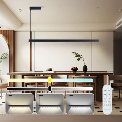 Immax NEO 07307L - Lustre LED dimerizável suspenso por cabo MADEIRA LED/33W/230V Wi-Fi Tuya 152 cm preto + controlo remoto