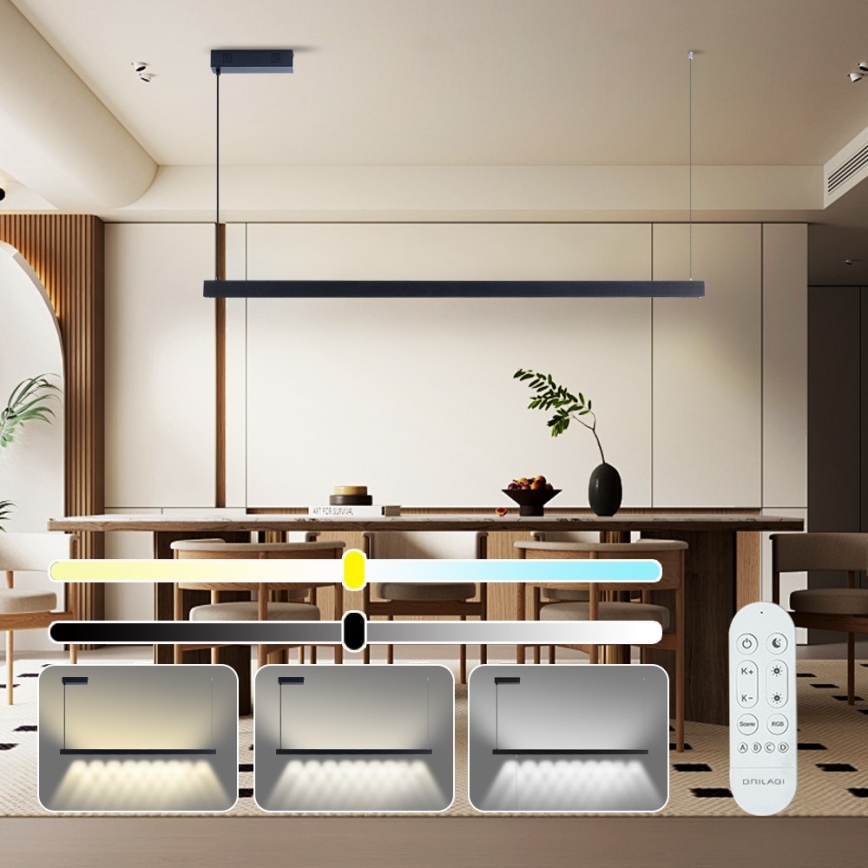 Immax NEO 07307L - Lustre LED dimerizável suspenso por cabo MADEIRA LED/33W/230V Wi-Fi Tuya 152 cm preto + controlo remoto