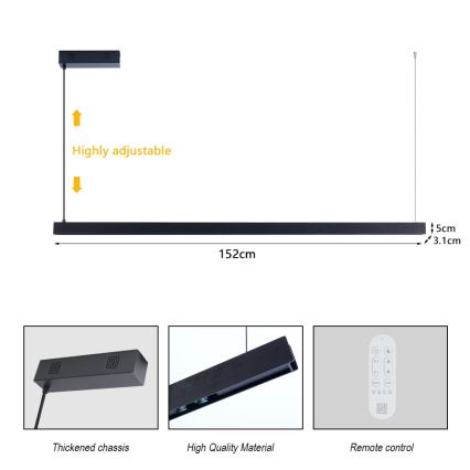 Immax NEO 07307L - Lustre LED dimerizável suspenso por cabo MADEIRA LED/33W/230V Wi-Fi Tuya 152 cm preto + controlo remoto