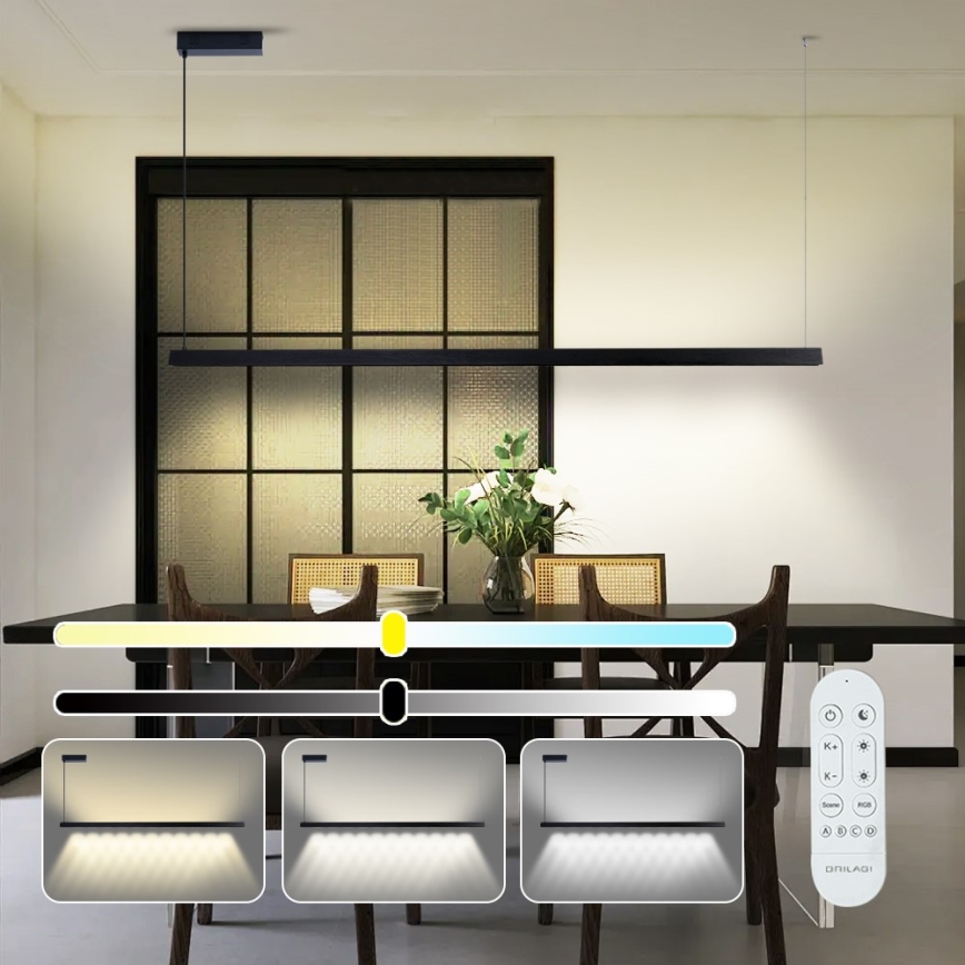 Immax NEO 07308L - Lustre LED dimerizável suspenso por cabo MADEIRA LED/44W/230V Wi-Fi Tuya 202 cm preto + controlo remoto