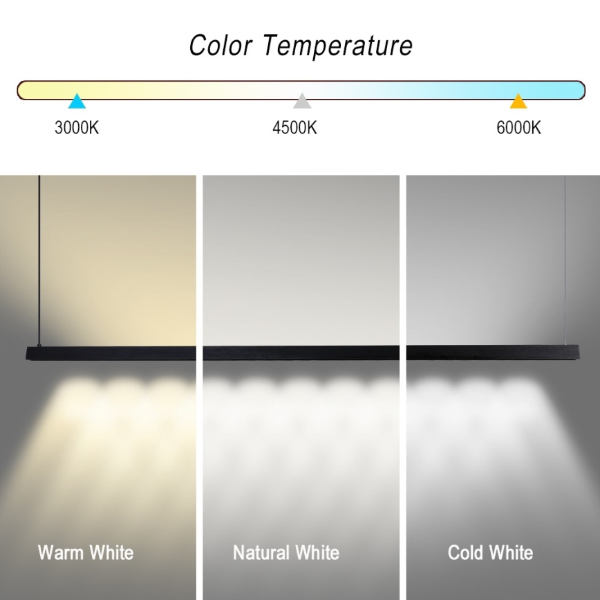 Immax NEO 07308L - Lustre LED dimerizável suspenso por cabo MADEIRA LED/44W/230V Wi-Fi Tuya 202 cm preto + controlo remoto