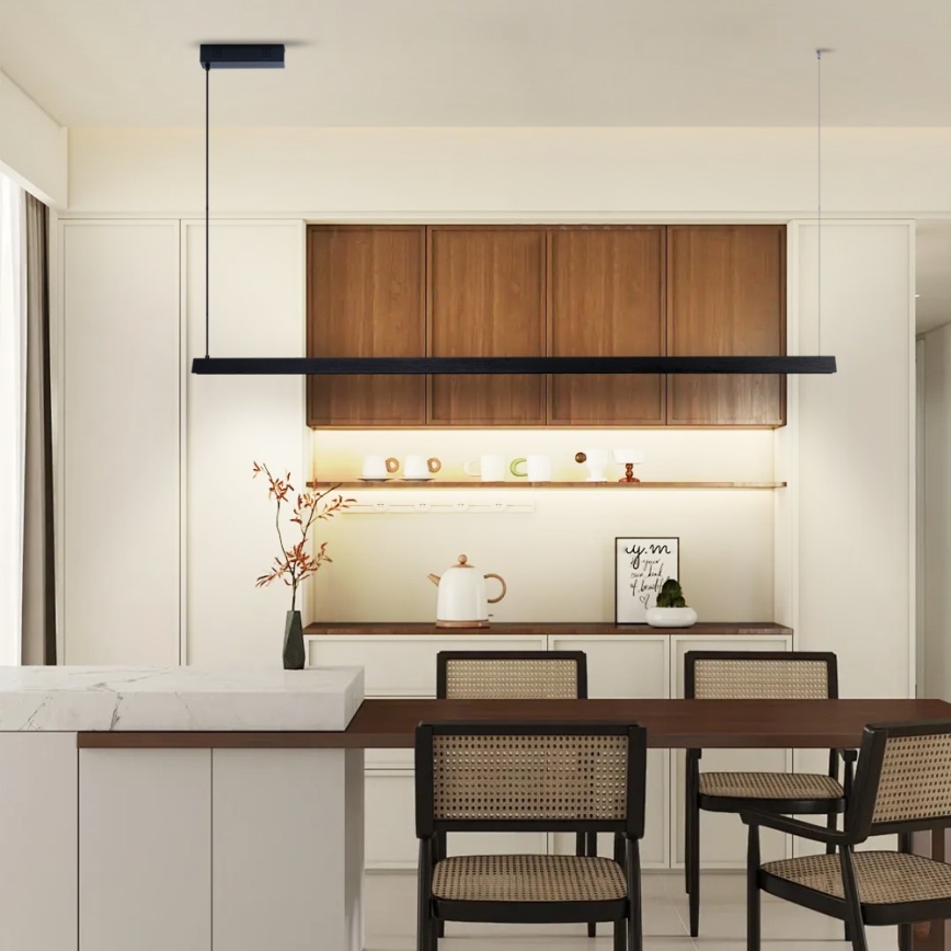 Immax NEO 07308L - Lustre LED dimerizável suspenso por cabo MADEIRA LED/44W/230V Wi-Fi Tuya 202 cm preto + controlo remoto