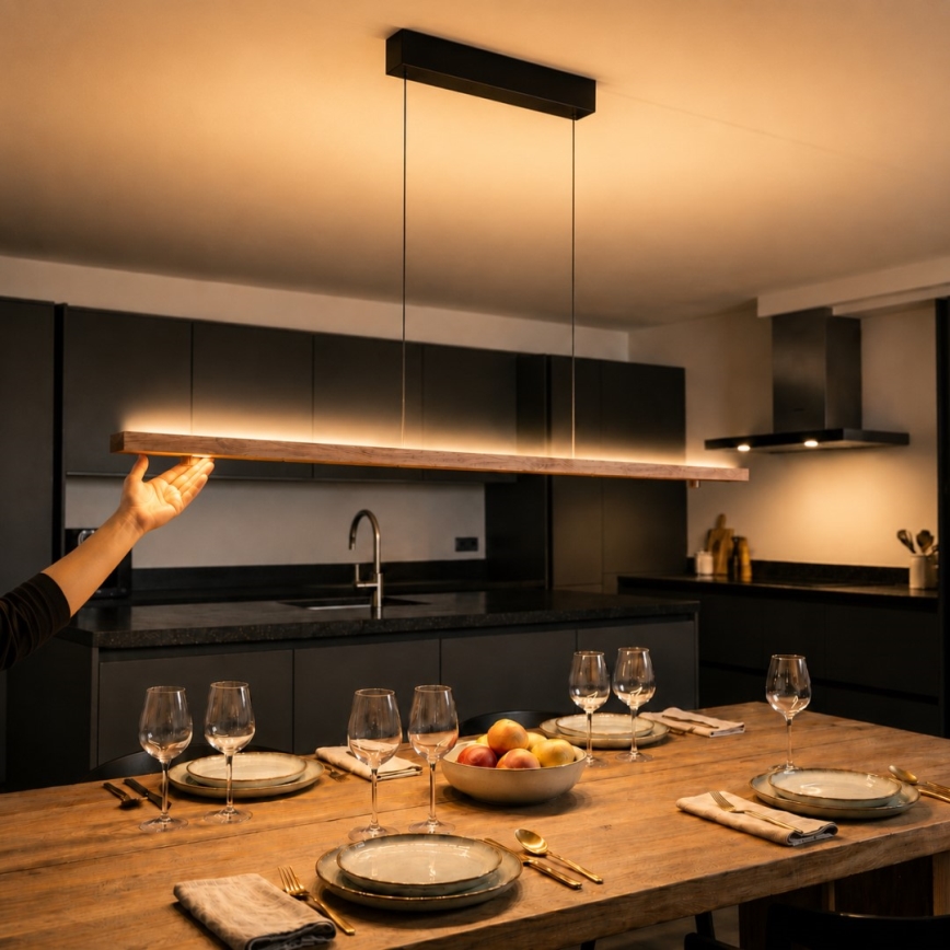 Immax NEO 07309L - Lustre pendente LED dimerizável suspenso por cabo com sensor MADEIRA LED/37W/230V 157 cm nogueira