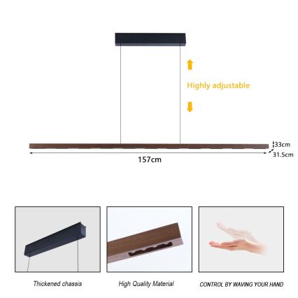 Immax NEO 07309L - Lustre pendente LED dimerizável suspenso por cabo com sensor MADEIRA LED/37W/230V 157 cm nogueira