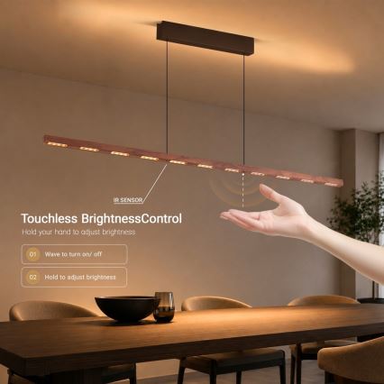 Immax NEO 07309L - Lustre pendente LED dimerizável suspenso por cabo com sensor MADEIRA LED/37W/230V 157 cm nogueira