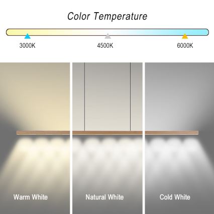 Immax NEO 07310L - Lustre LED dimerizável suspenso por cabo com sensor MADEIRA LED/37W/230V 157 cm freixo