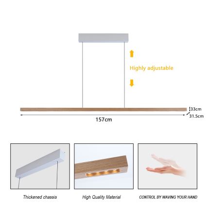 Immax NEO 07310L - Lustre LED dimerizável suspenso por cabo com sensor MADEIRA LED/37W/230V 157 cm freixo
