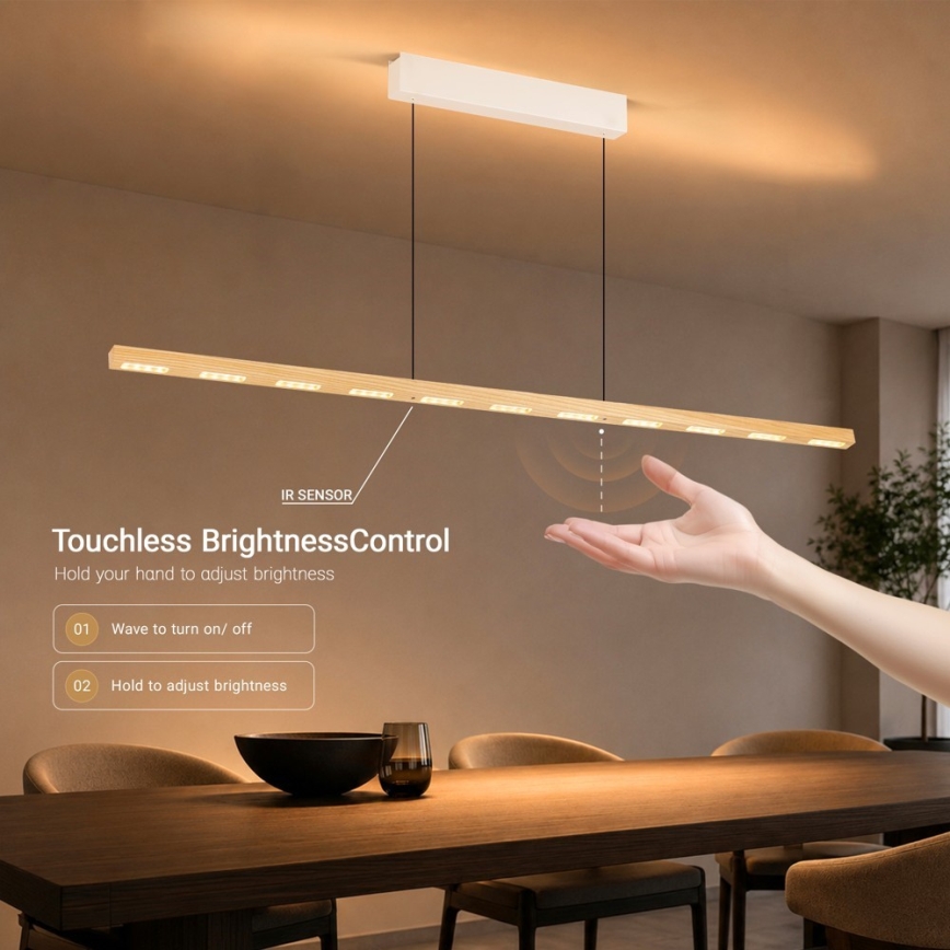 Immax NEO 07310L - Lustre LED dimerizável suspenso por cabo com sensor MADEIRA LED/37W/230V 157 cm freixo