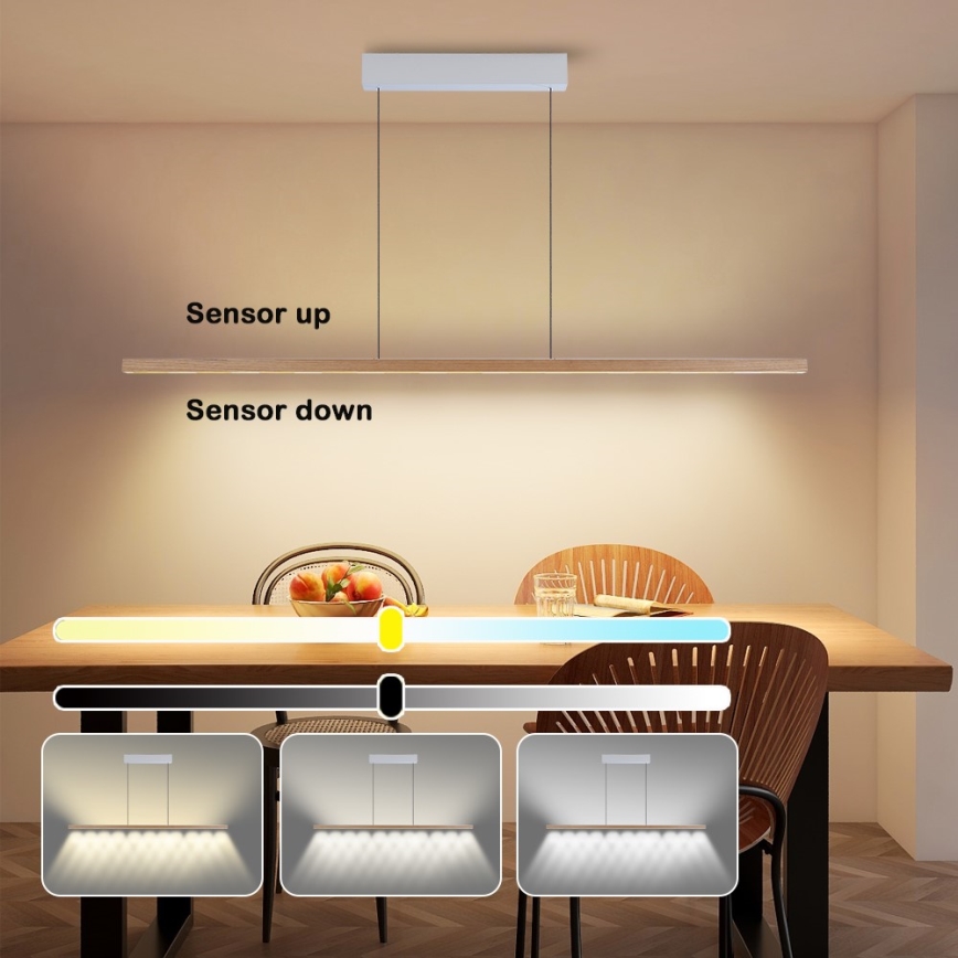 Immax NEO 07310L - Lustre LED dimerizável suspenso por cabo com sensor MADEIRA LED/37W/230V 157 cm freixo