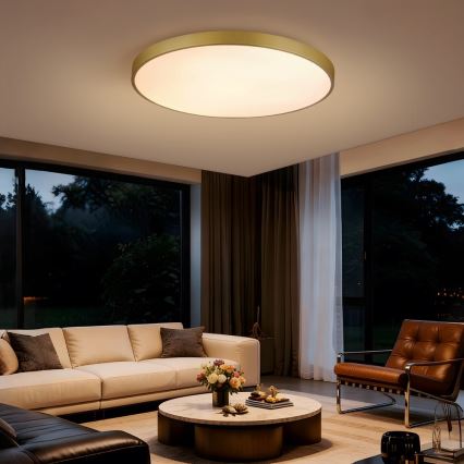 Immax NEO 07311L - Candeeiro de teto LED dimerizável SEMPLICI LED/96W/230V, diâmetro 80 cm, Wi-Fi Tuya, dourado + comando remoto