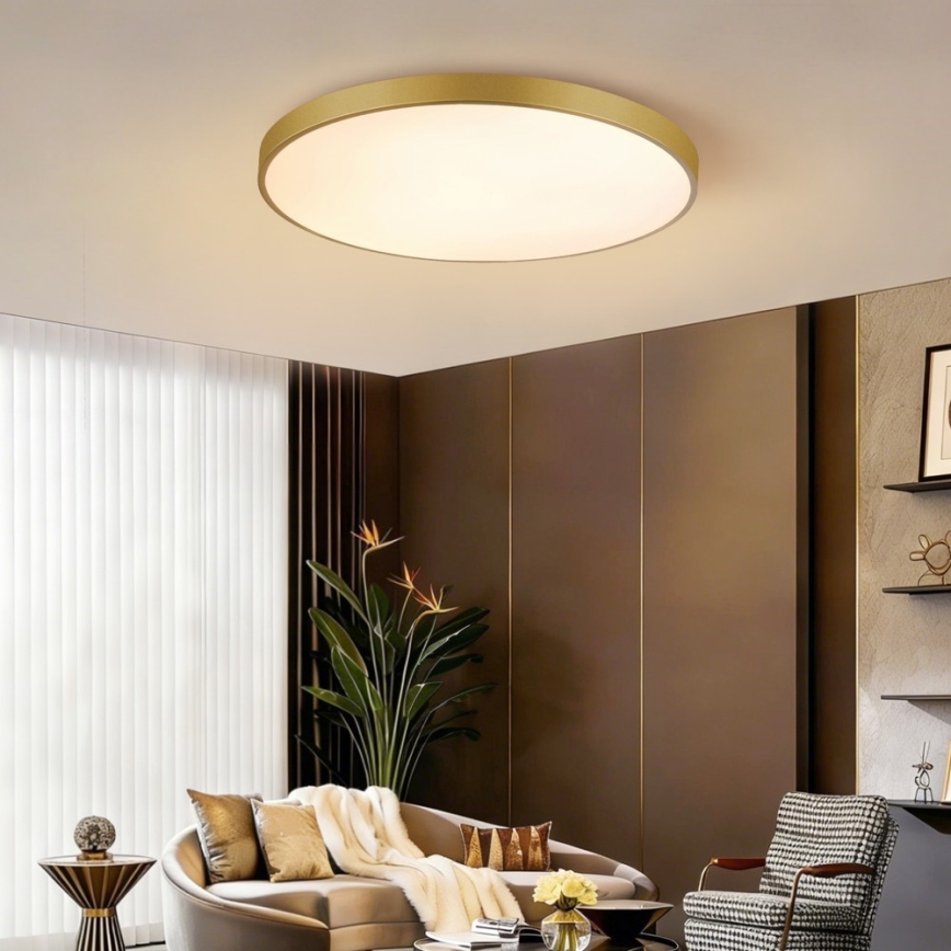 Immax NEO 07311L - Candeeiro de teto LED dimerizável SEMPLICI LED/96W/230V, diâmetro 80 cm, Wi-Fi Tuya, dourado + comando remoto