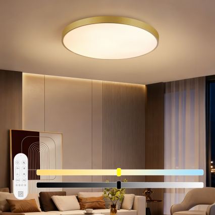 Immax NEO 07311L - Candeeiro de teto LED dimerizável SEMPLICI LED/96W/230V, diâmetro 80 cm, Wi-Fi Tuya, dourado + comando remoto