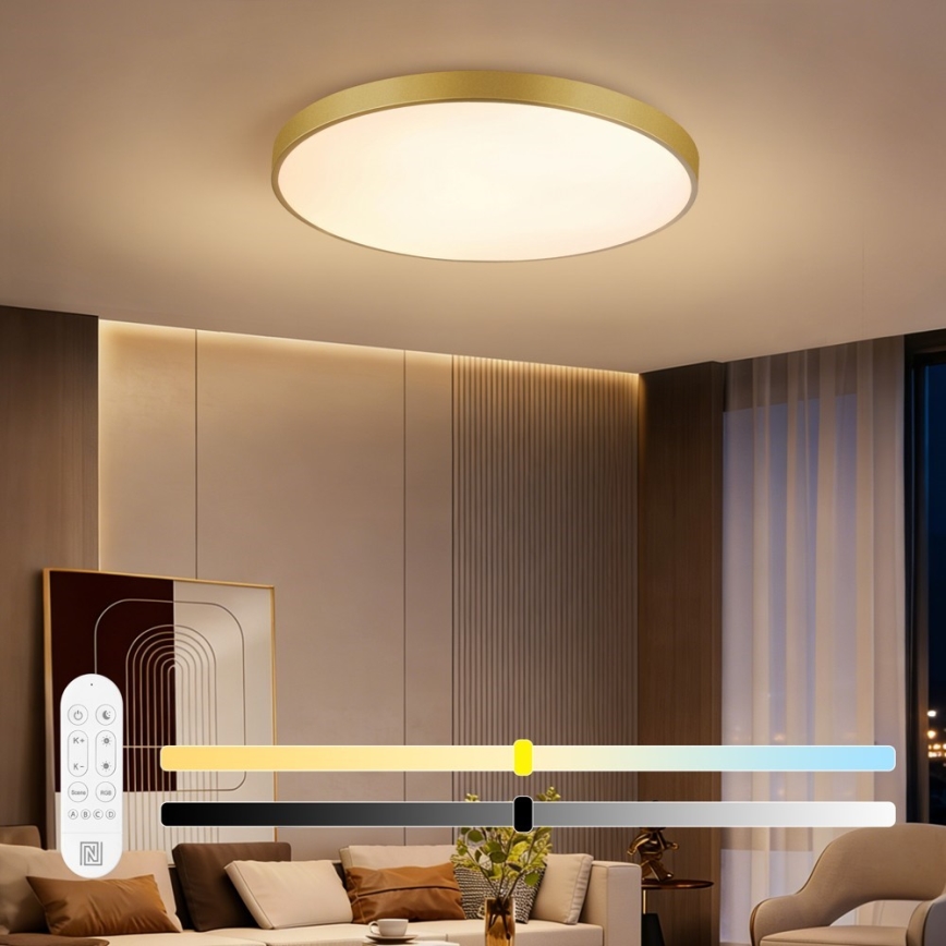 Immax NEO 07311L - Candeeiro de teto LED dimerizável SEMPLICI LED/96W/230V, diâmetro 80 cm, Wi-Fi Tuya, dourado + comando remoto