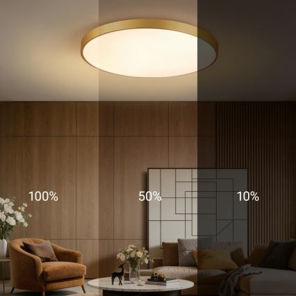 Immax NEO 07311L - Candeeiro de teto LED dimerizável SEMPLICI LED/96W/230V, diâmetro 80 cm, Wi-Fi Tuya, dourado + comando remoto