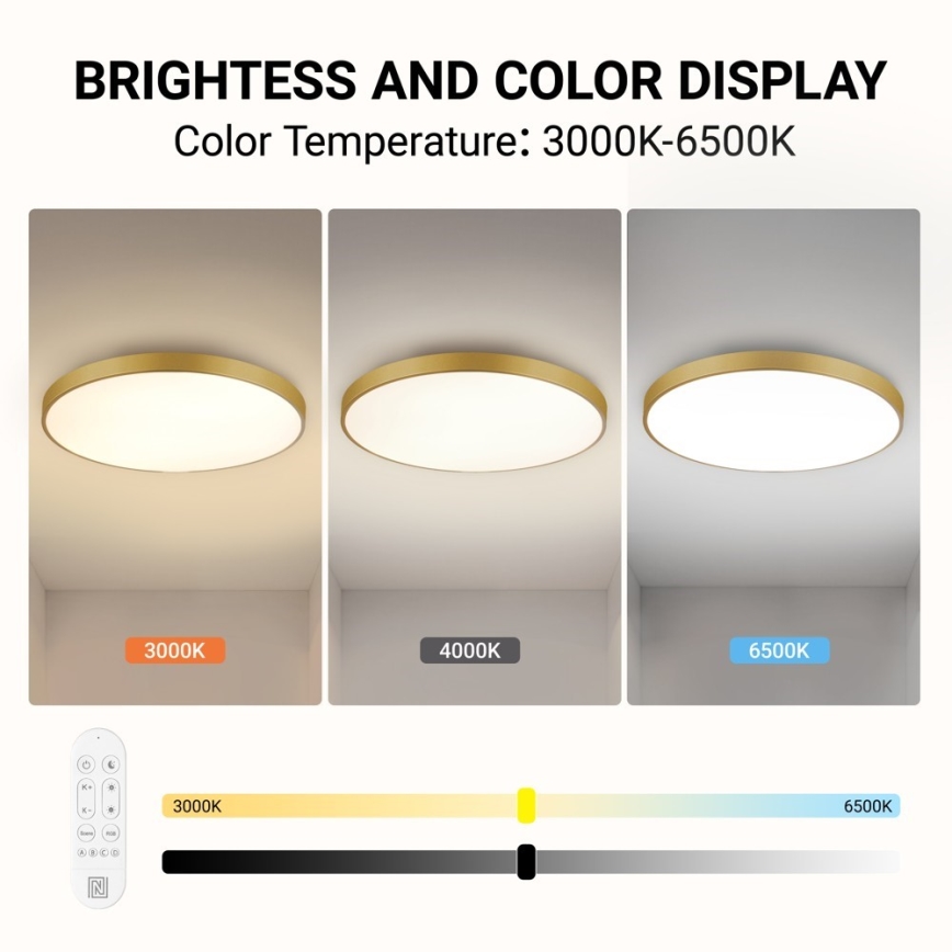 Immax NEO 07311L - Candeeiro de teto LED dimerizável SEMPLICI LED/96W/230V, diâmetro 80 cm, Wi-Fi Tuya, dourado + comando remoto