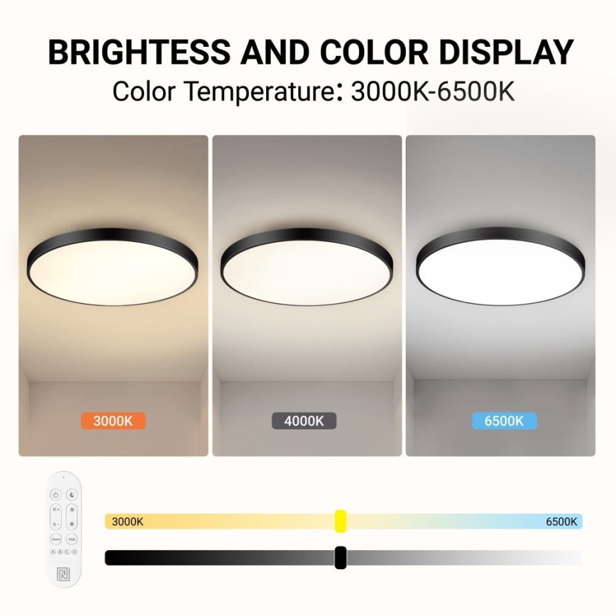 Immax NEO 07313L - Plafon LED dimerizável SEMPLICI LED/96W/230V Ø 80 cm Wi‑Fi Tuya preto + comando remoto