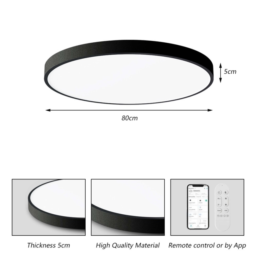 Immax NEO 07313L - Plafon LED dimerizável SEMPLICI LED/96W/230V Ø 80 cm Wi‑Fi Tuya preto + comando remoto